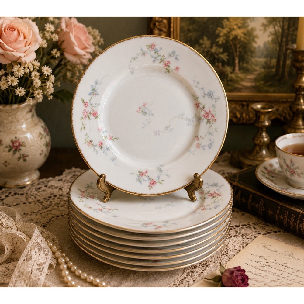 Antique Theodore Haviland H4919 Salad Plates Set of 8 France 7.5"